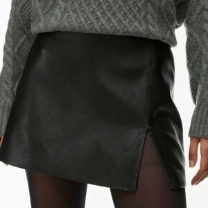 Sunday Best Black Faux Leather Mini Skirt with Side Slit